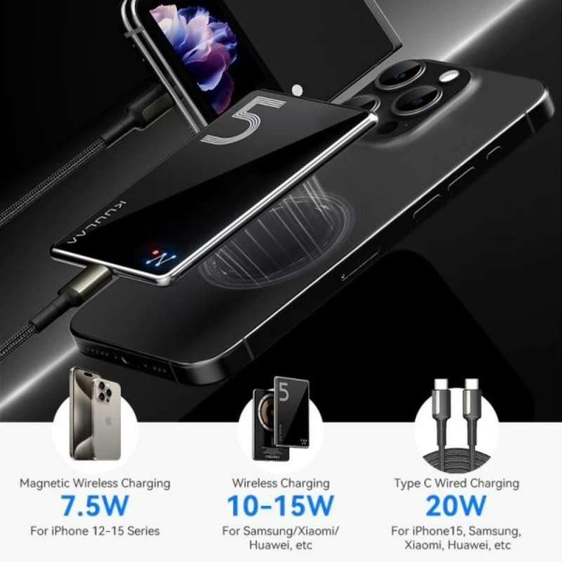 پاوربانک بی‌سیم KUULAA مدل KY-YD67 Glass ظرفیت 5000mAh image gallery