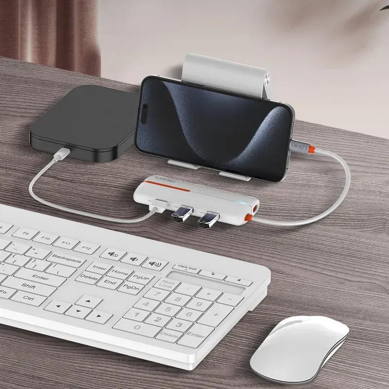 هاب 6 پورت تایپ سی الدینیو مدل LDNIO 6in1 Type-c Hub Adapter DS-26H توان 100 وات image gallery