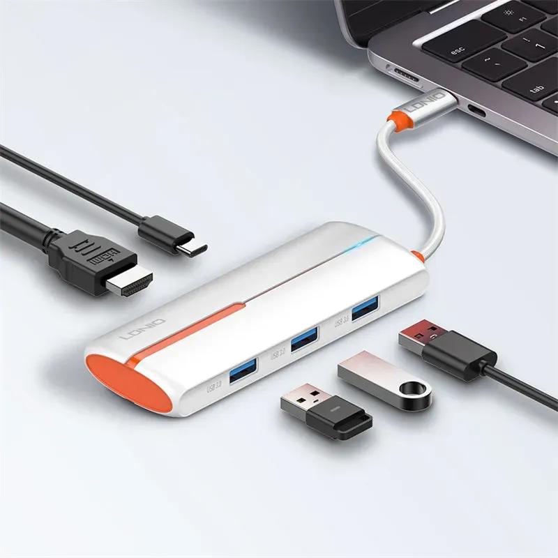 هاب 5 پورت تایپ سی الدینیو مدل LDNIO 5in1 Type-c Hub Adapter DS-25H توان 100 وات image gallery