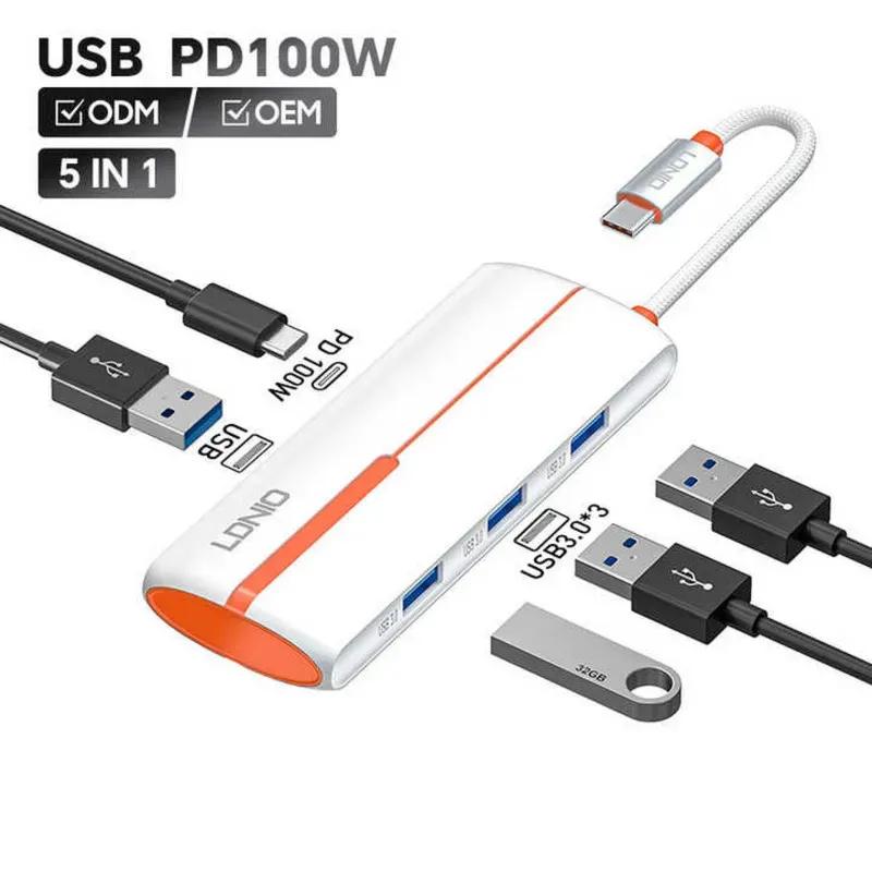 هاب 5 پورت تایپ سی الدینیو مدل LDNIO 5in1 Type-c Hub Adapter DS-25U توان 100 وات image gallery
