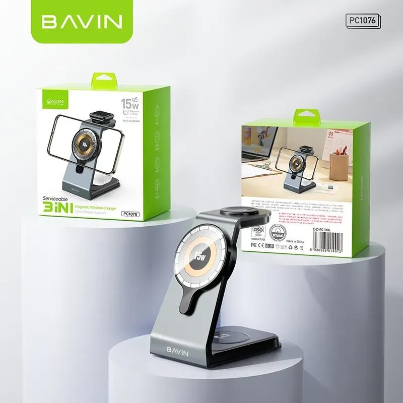 استند و شارژر وایرلس چندکاره مگ سیف باوین مدل PC1076 3in1 توان 15 وات با قابلیت شارژ اپل واچ image gallery