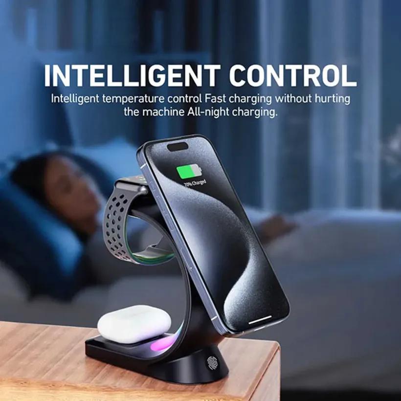 استند و شارژر وایرلس چندکاره مگنتی بیوا مدل WLC-13 3in1 Fast Wireless Charger با امکان شارژ اپل واچ image gallery