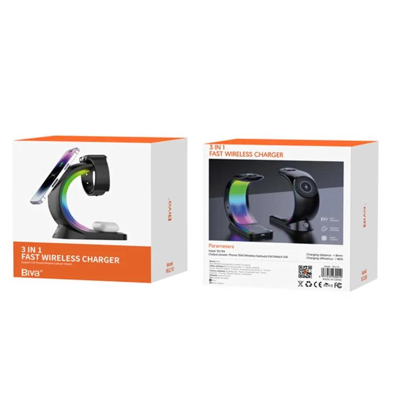 استند و شارژر وایرلس چندکاره مگنتی بیوا مدل WLC-13 3in1 Fast Wireless Charger با امکان شارژ اپل واچ image gallery