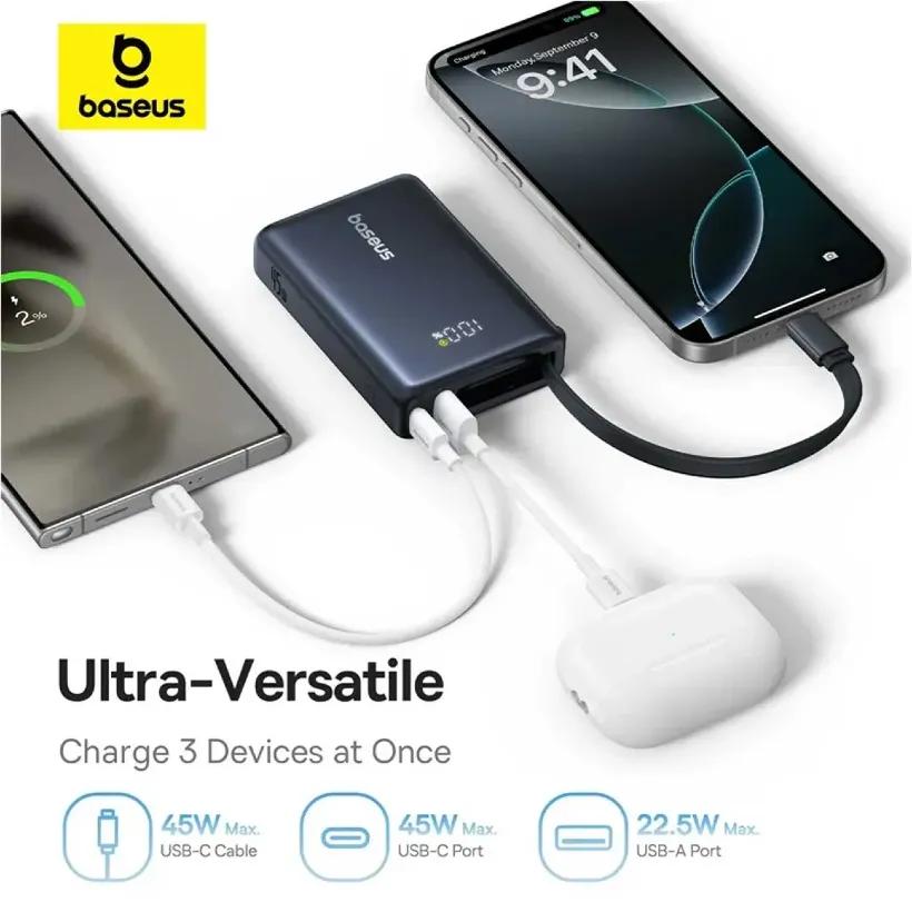 پاوربانک باسئوس مدل Picogo P10076803123 ظرفیت 10000mAh توان 45 وات همراه با کابل متصل image gallery