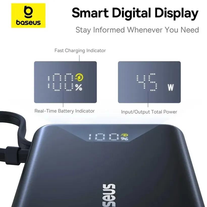 پاوربانک باسئوس مدل Picogo P10076803123 ظرفیت 10000mAh توان 45 وات همراه با کابل متصل image gallery