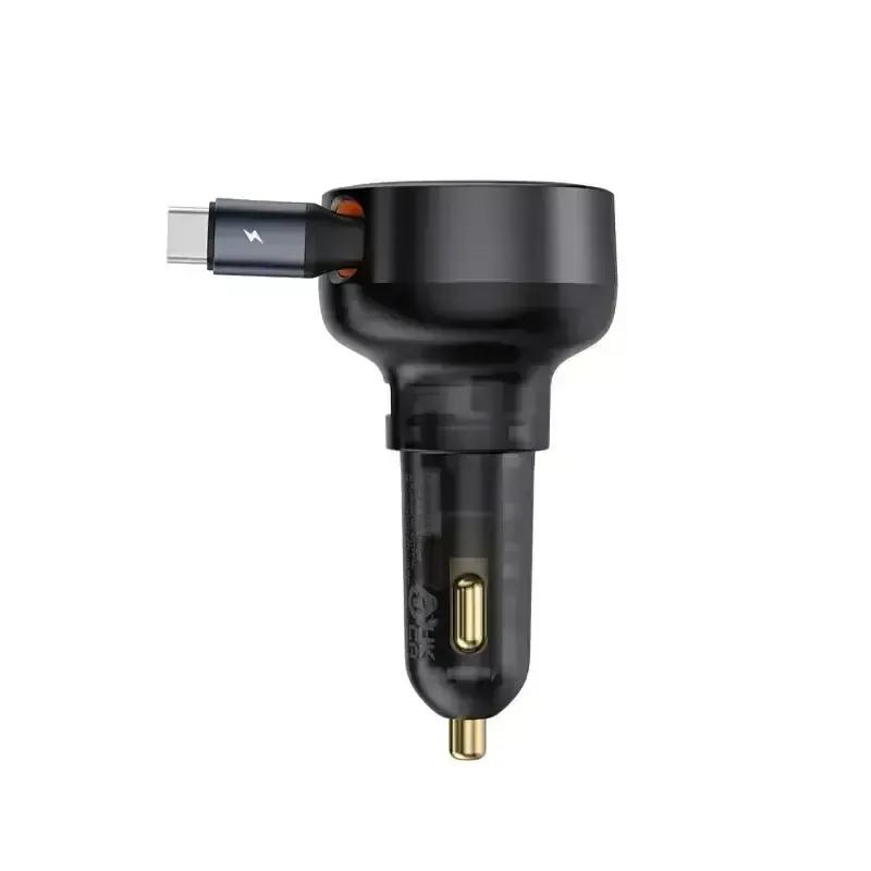 شارژر فندکی باسئوس مدل Enjoyment Pro Car Charger U+Retractable Type-C توان 60 وات image gallery