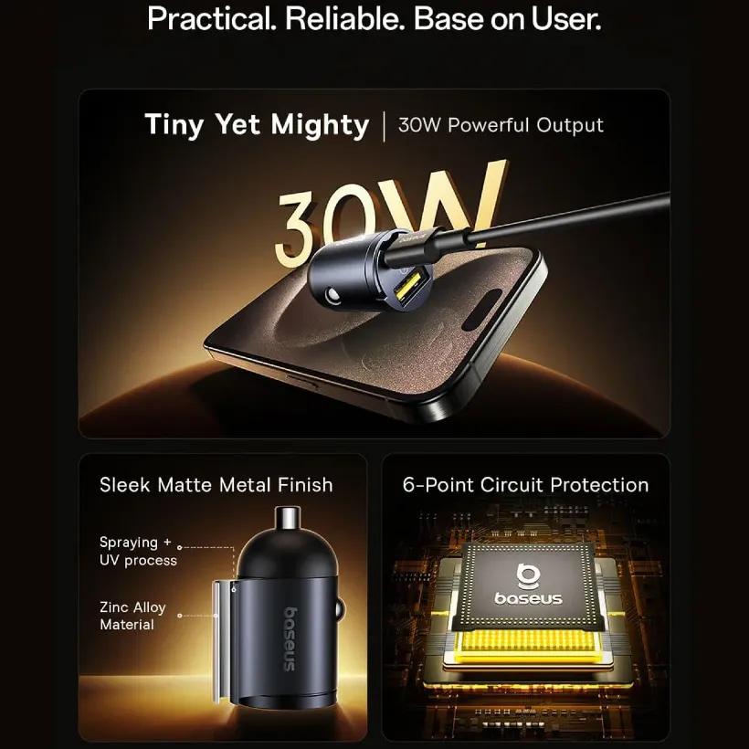 شارژر فندکی بیسوس مدل Tiny Star C00035001121-02 توان 30 وات image gallery