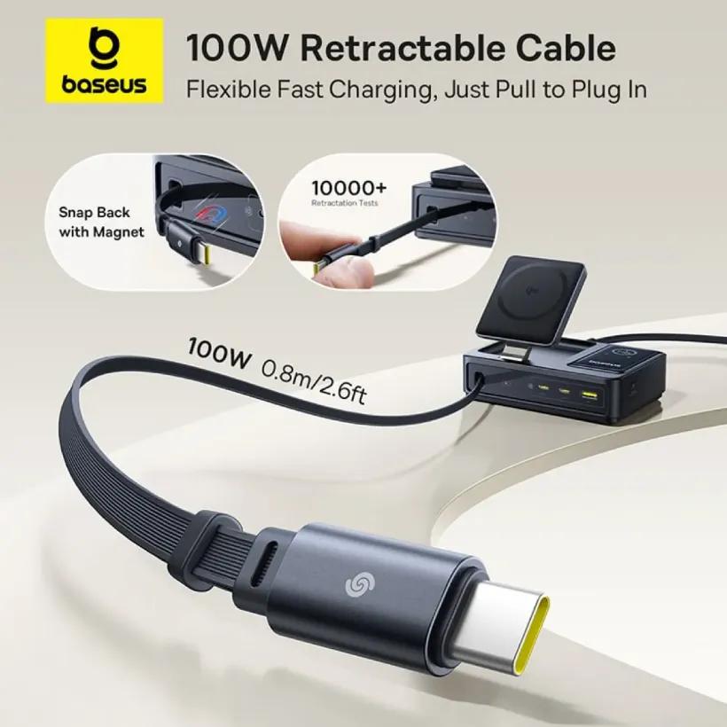 هاب شارژر 3 پورت و شارژر وایرلس بیسوس مدل P10170901123 Nomos Qi2 CCNMS140 توان 140 وات image gallery