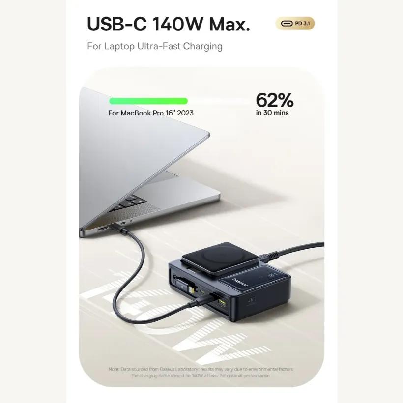 هاب شارژر 3 پورت و شارژر وایرلس بیسوس مدل P10170901123 Nomos Qi2 CCNMS140 توان 140 وات image gallery