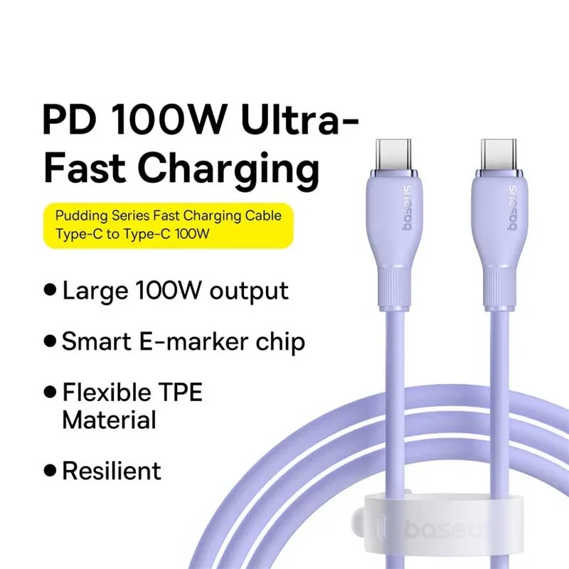 کابل شارژ سریع USB-C به USB-C بیسوس مدل Baseus Pudding 100W طول 1.2m- بنفش image gallery