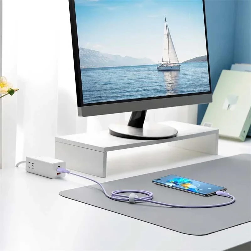 کابل شارژ سریع USB-C به USB-C بیسوس مدل Baseus Pudding 100W طول 1.2m- بنفش image gallery