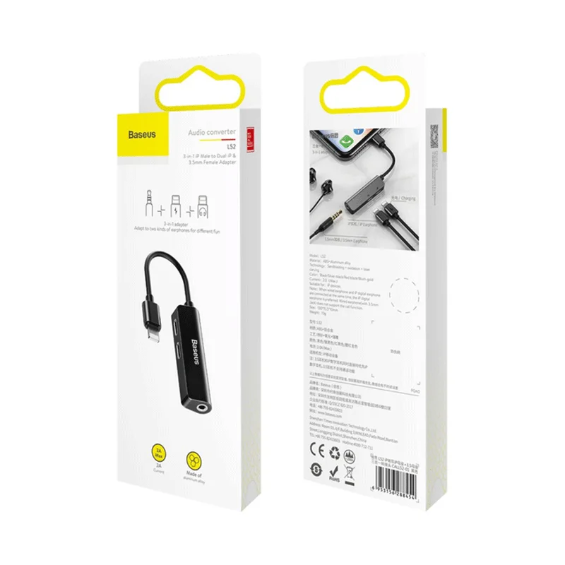 مبدل 1 به 3 لایتنینگ به جک 3.5mm و 2 لایتنینگ بیسوس مدل Baseus L52 - مشکی image gallery