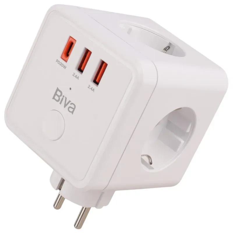 چند راهی برق و شارژر بیوا مدل PS-07 Power Strip دارای 3 پورت