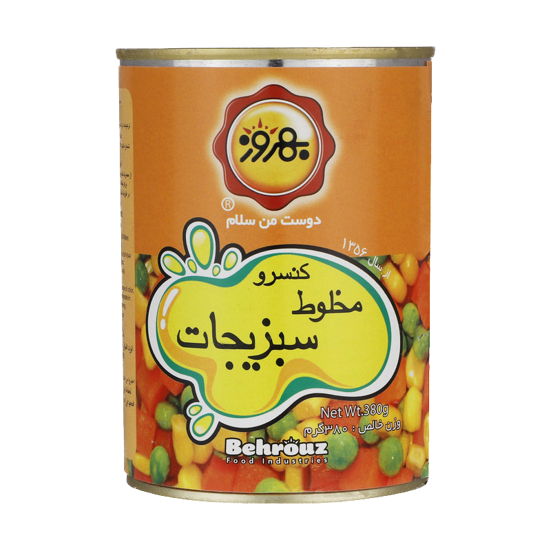 کنسرو مخلوط سبزیجات بهروز وزن 380 گرمی (کارتن 24 عددی)