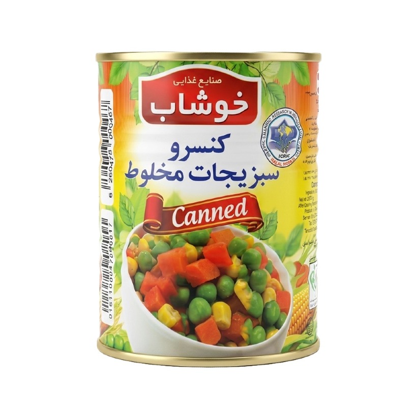 کنسرو مخلوط سبزیجات خوشاب وزن 350 گرمی (بسته 24 عددی)