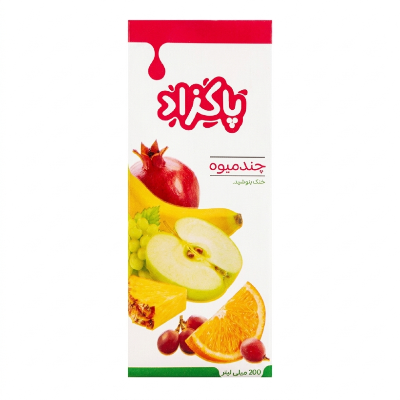 آبمیوه چند میوه پاکزاد حجم 200 میلی لیتری (کارتن 32 عددی)