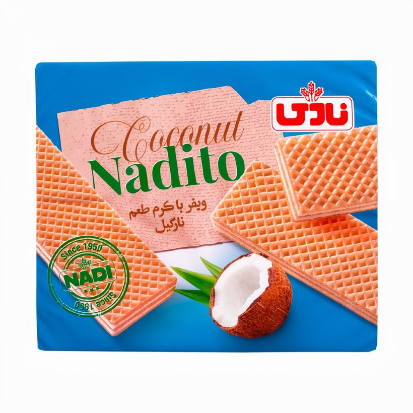 ویفر پذیرایی با کرم نارگیل نادی وزن 40 گرمی (کارتن 60 بسته‌ای)