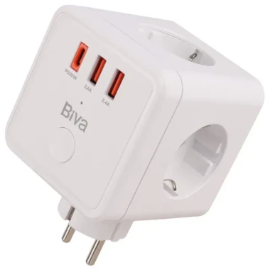 چند راهی برق و شارژر بیوا مدل PS-07 Power Strip دارای 3 پورت