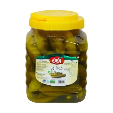 خیارشور درجه یک آفاق ظرف پت وزن 2.5 کیلوگرمی (بسته 4 عددی)