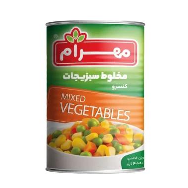 کنسرو مخلوط سبزیجات مهرام وزن 400 گرمی (بسته 12 عددی)