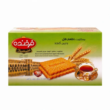 بیسکویت پذیرایی فرخنده با طعم هل وزن 850 گرمی (کارتن 6 جعبه‌ای)