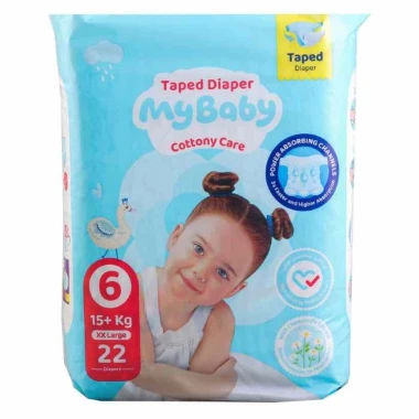 پوشک مای بیبی مدل چسبی کانال دار سری اکونومی سایز 6 بسته 22 عددی