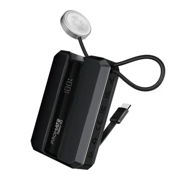 پاوربانک پرومیت مدل Promate NEO-10.BLACK به ظرفیت 10000 میلی‌ آمپر ساعت و دارای پد شارژ اپل واچ