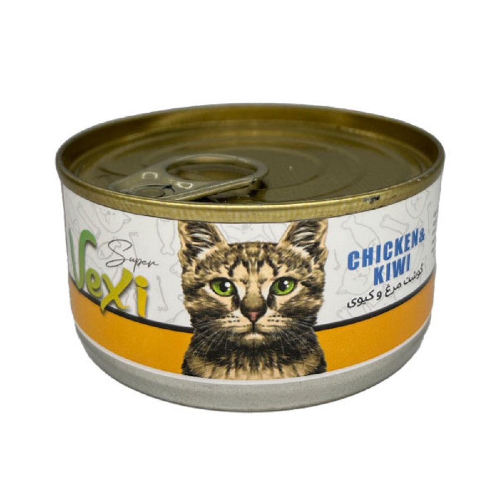 کنسرو گربه بالغ وکسی vexi طعم مرغ و کیوی 110g