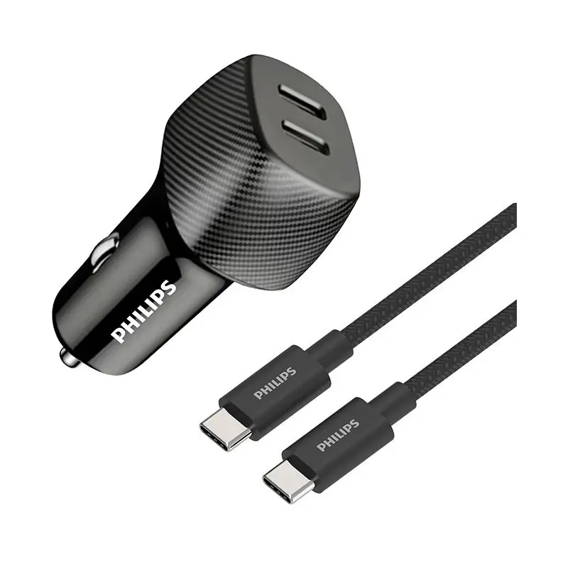 شارژر فندکی فیلیپس مدل Philips DLP5522CC Dual Port USB-C Car Charger توان 60 وات